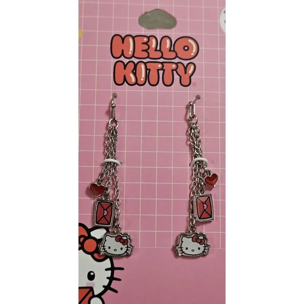 Sanrio Hello Kitty Claire's enamel earrings envelope heart chain new